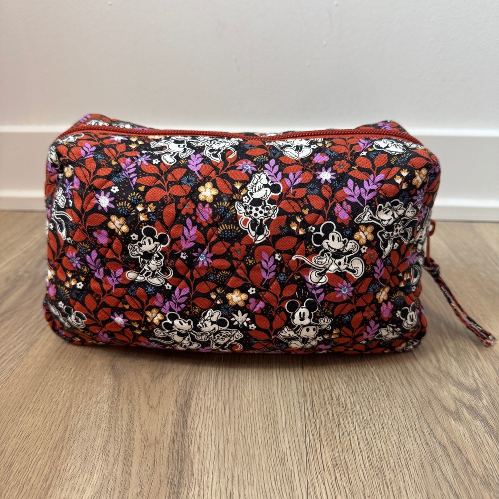 Vera Bradley Disney Mickey Minnie Mouse Floral Quilted Cosmetic Bag Orange EUC